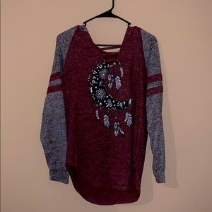 Maroon long sleeve shirt with moon dream catcher
